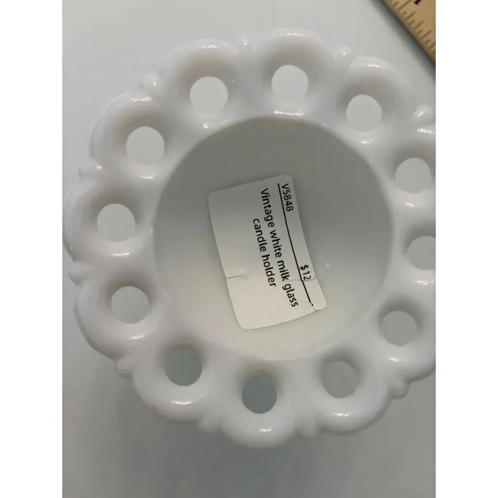 Westmoreland Doric lace milk glass candle holder